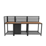Set Cucina da Esterno 3 Pezzi in Alluminio e Legno con Lavello Modulare