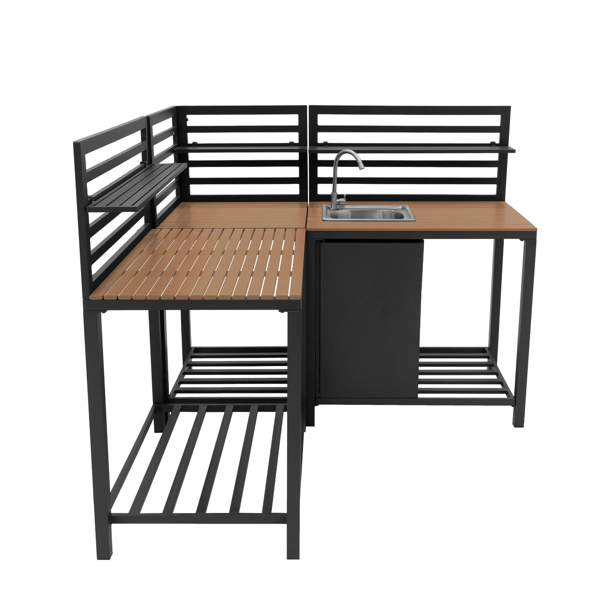 Set Cucina da Esterno 3 Pezzi in Alluminio e Legno con Lavello Modulare