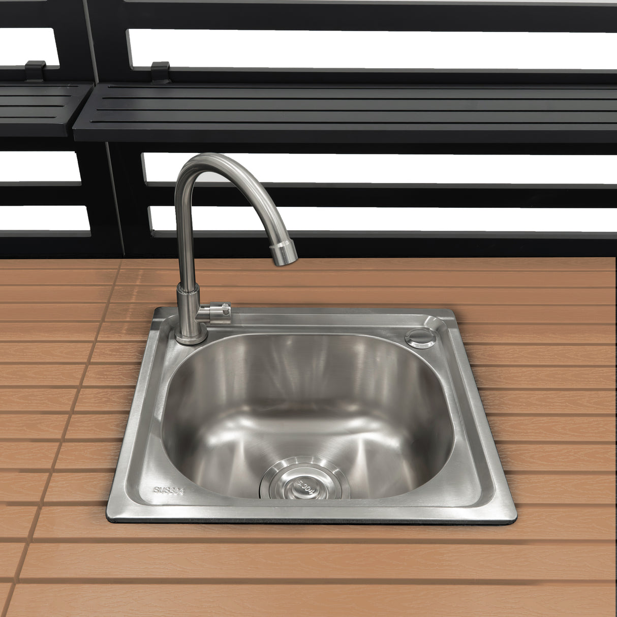 Set Cucina da Esterno 3 Pezzi in Alluminio e Legno con Lavello Modulare