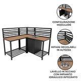 Set Cucina da Esterno 3 Pezzi in Alluminio e Legno con Lavello Modulare