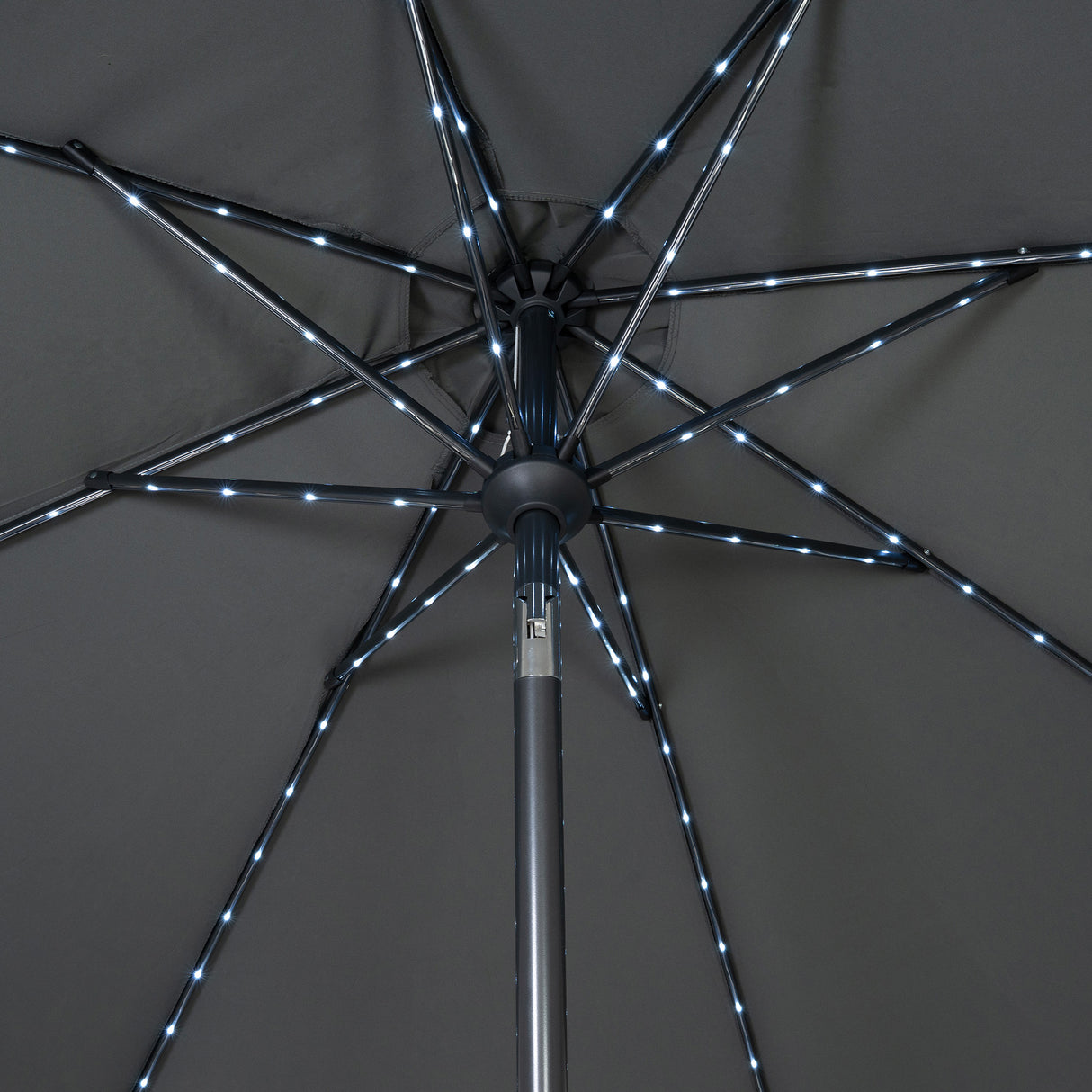 Ombrellone Inclinabile LED 2,7m Grigio con Luci Solari e Copertura