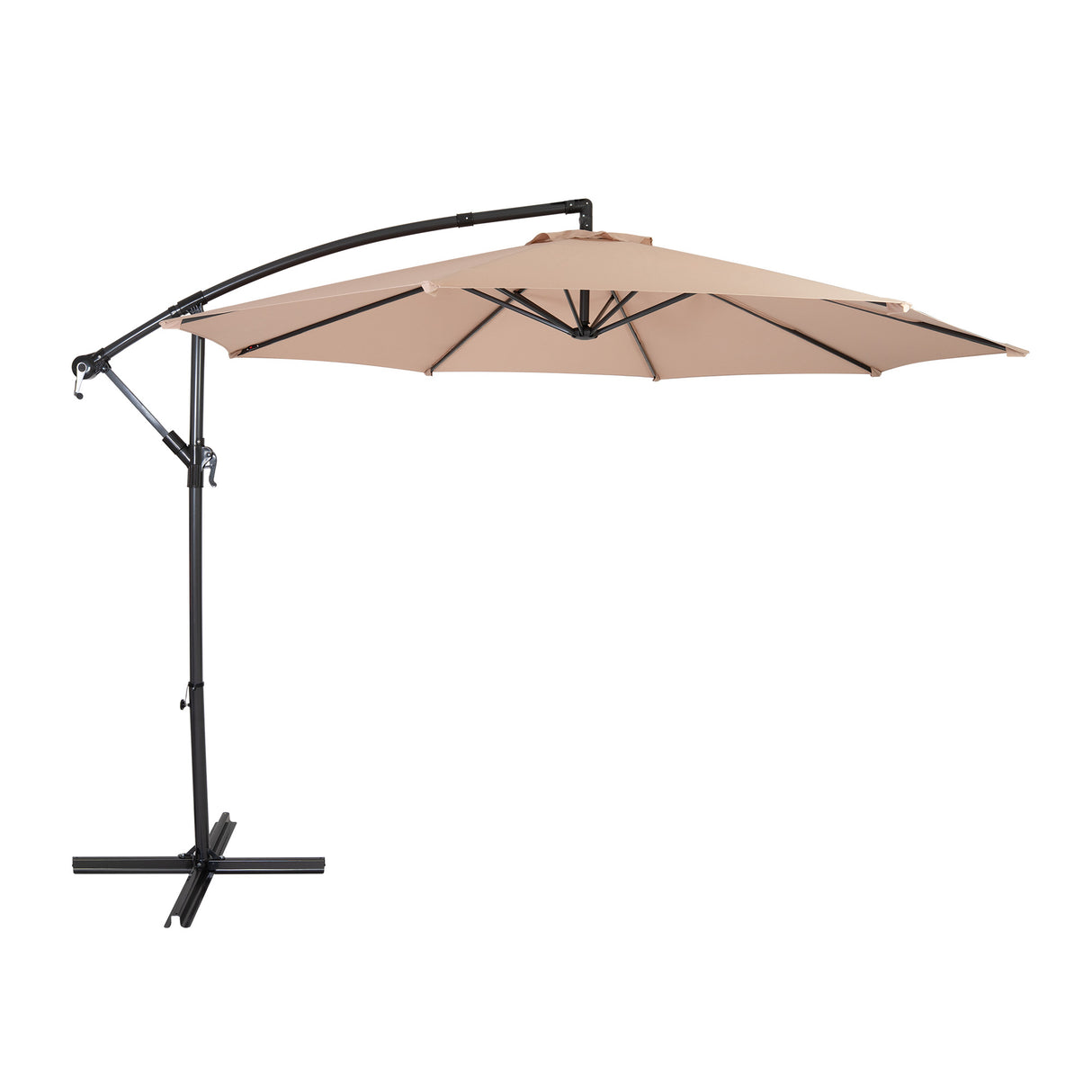 Ombrellone Decentrato 3m Beige con Manovella e Copertura Impermeabile e Decentrato Quadrata – Set 4 Pesi