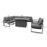 Set Mobili da Giardino in Alluminio 7 Posti con Tavolo Fire Pit Integrato
