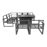 Set Mobili da Giardino in Alluminio 7 Posti con Tavolo Fire Pit Integrato