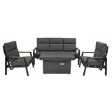 Set Giardino Alluminio 5 Posti con Tavolo Braciere e Poltrone Relax