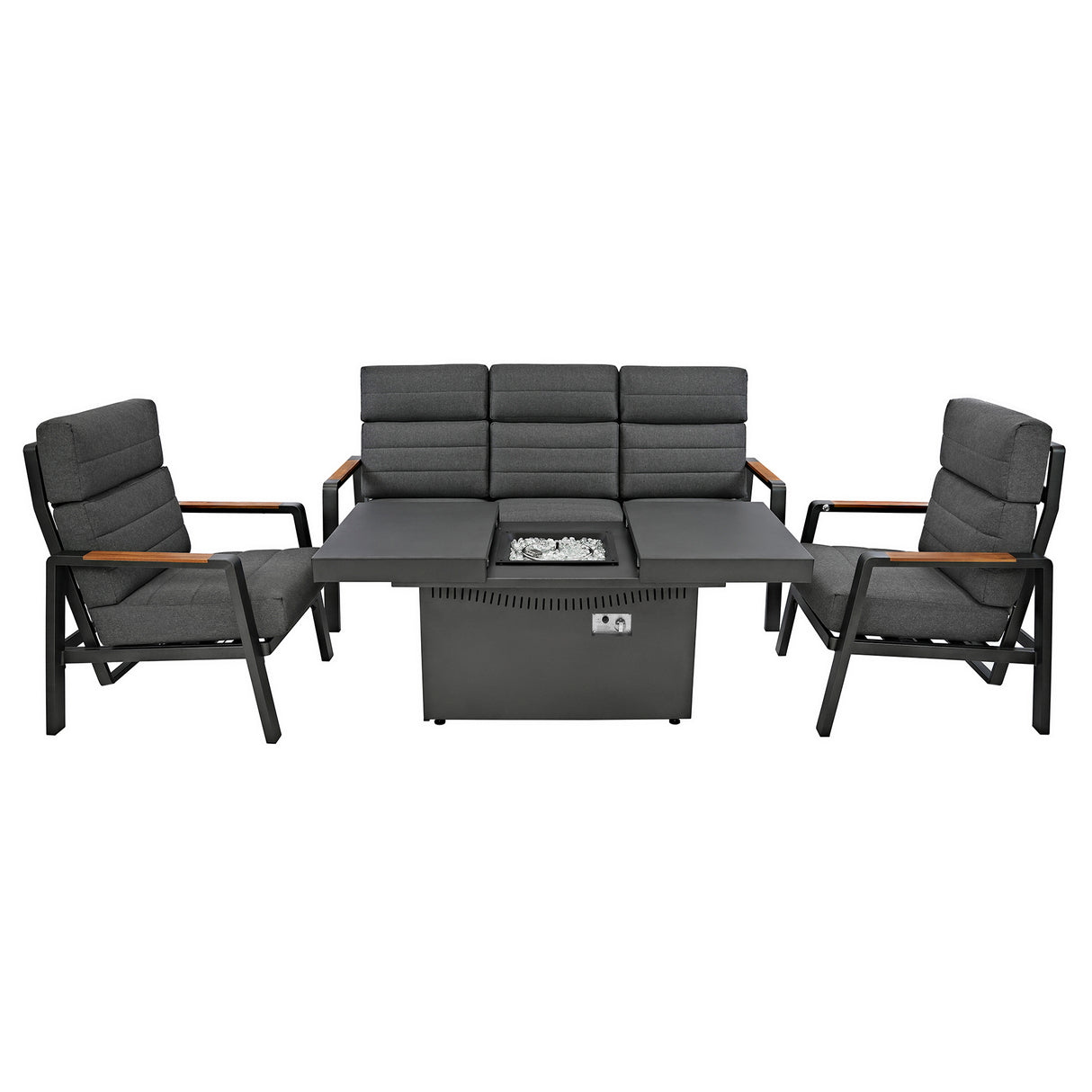 Set Giardino Alluminio 5 Posti con Tavolo Braciere e Poltrone Relax