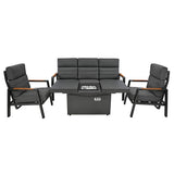 Set Giardino Alluminio 5 Posti con Tavolo Braciere e Poltrone Relax