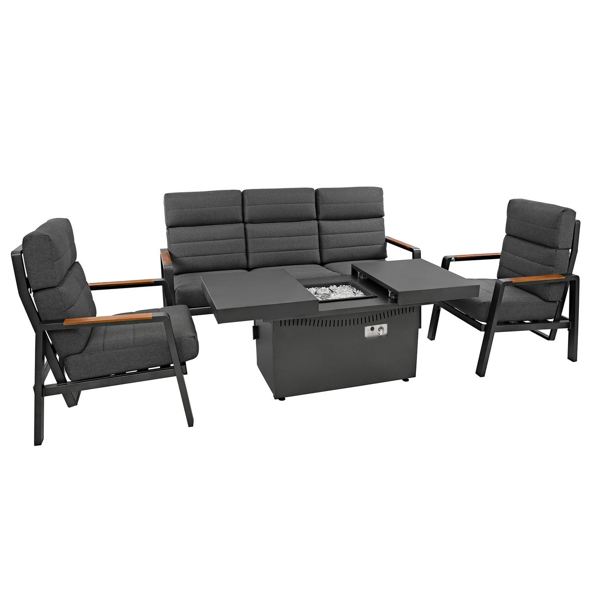 Set Giardino Alluminio 5 Posti con Tavolo Braciere e Poltrone Relax