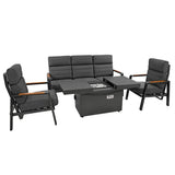 Set Giardino Alluminio 5 Posti con Tavolo Braciere e Poltrone Relax