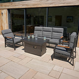 Set Giardino Alluminio 5 Posti con Tavolo Braciere e Poltrone Relax