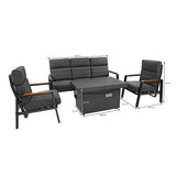 Set Giardino Alluminio 5 Posti con Tavolo Braciere e Poltrone Relax