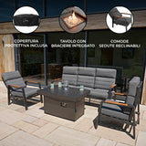 Set Giardino Alluminio 5 Posti con Tavolo Braciere e Poltrone Relax