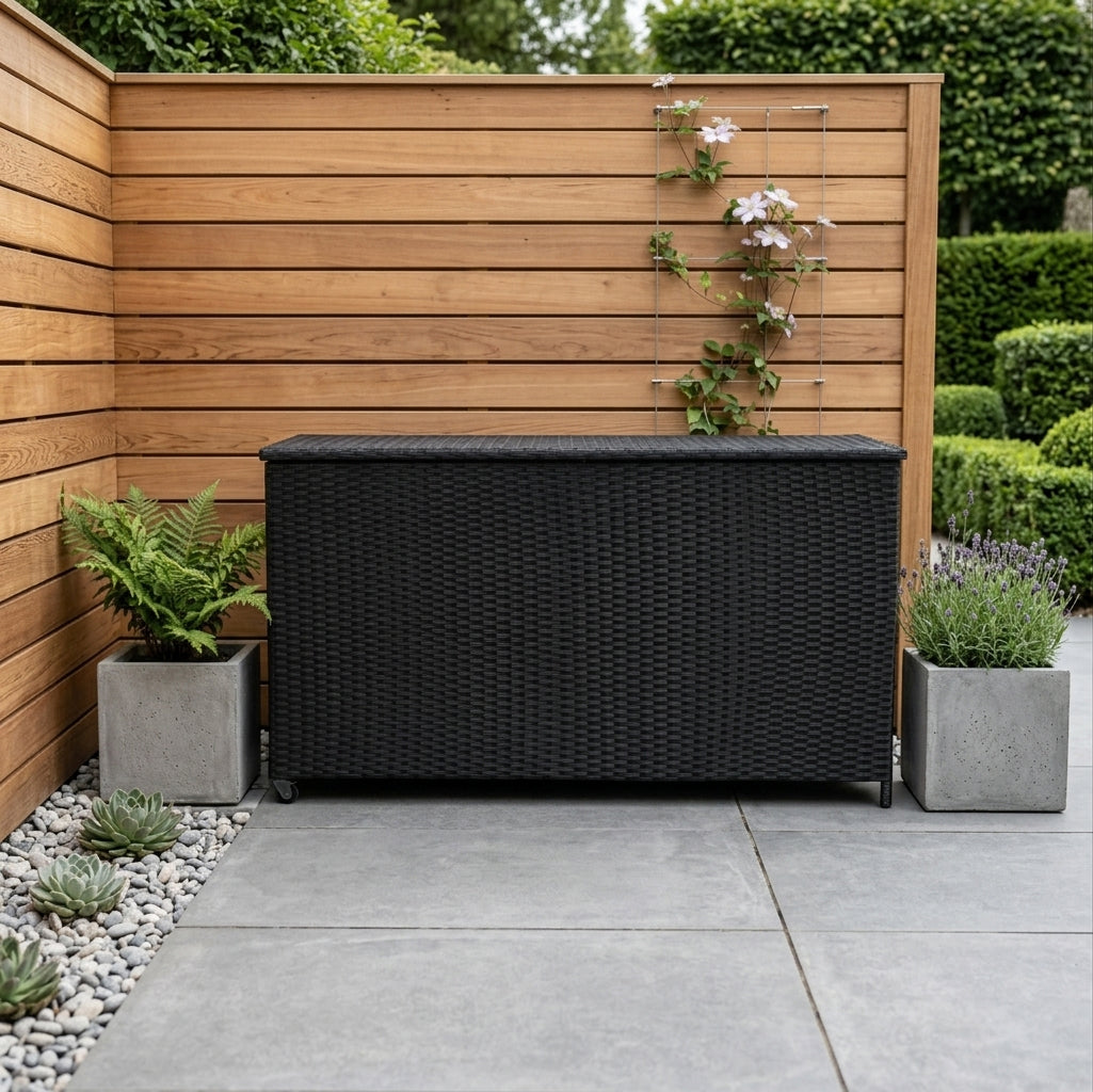 Box Contenitore in Rattan 700L per Cuscini - Nero