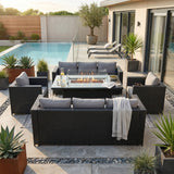 Set Mobili da Giardino in Rattan 8 Posti con Tavolo Firepit – Nero