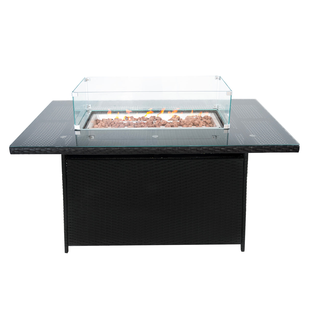 Set Mobili da Giardino in Rattan 8 Posti con Tavolo Firepit – Nero