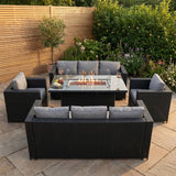 Set Mobili da Giardino in Rattan 8 Posti con Tavolo Firepit – Nero