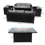 Set Mobili da Giardino in Rattan 8 Posti con Tavolo Firepit – Nero