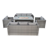 Set Mobili da Giardino in Rattan 8 Posti con Tavolo Firepit – Grigio