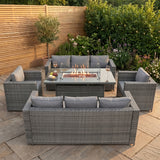 Set Mobili da Giardino in Rattan 8 Posti con Tavolo Firepit – Grigio