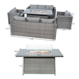 Set Mobili da Giardino in Rattan 8 Posti con Tavolo Firepit – Grigio