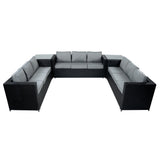 Set Mobili da Giardino in Rattan 11 Posti con Tavolo Firepit – Nero