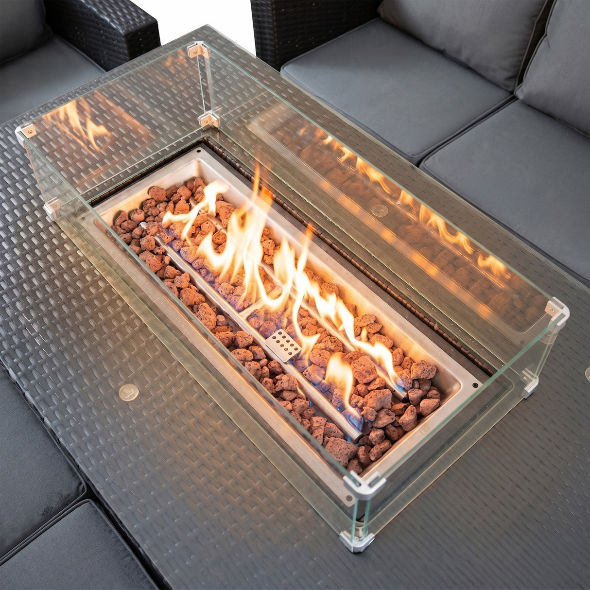 Set Mobili da Giardino in Rattan 11 Posti con Tavolo Firepit – Nero