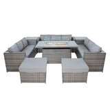 Set Mobili da Giardino in Rattan 11 Posti con Tavolo Firepit – Grigio