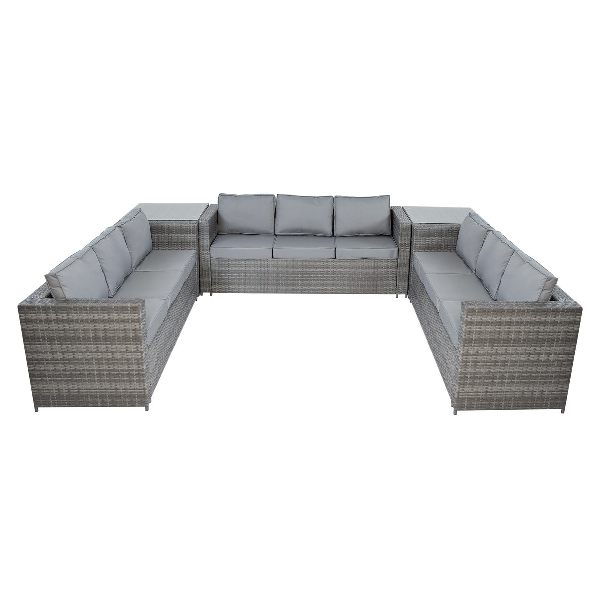 Set Mobili da Giardino in Rattan 11 Posti con Tavolo Firepit – Grigio