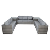 Set Mobili da Giardino in Rattan 11 Posti con Tavolo Firepit – Grigio