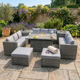Set Mobili da Giardino in Rattan 11 Posti con Tavolo Firepit – Grigio