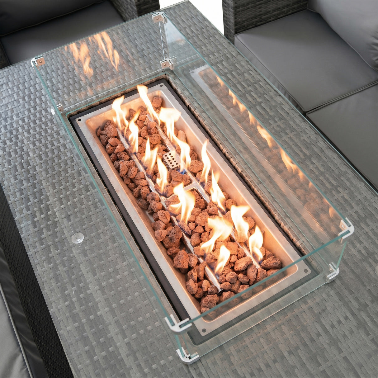 Set Mobili da Giardino in Rattan 11 Posti con Tavolo Firepit – Grigio