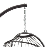 Poltrona sospesa a uovo in rattan nero con struttura metallica, design elegante e moderno, ideale per interni ed esterni