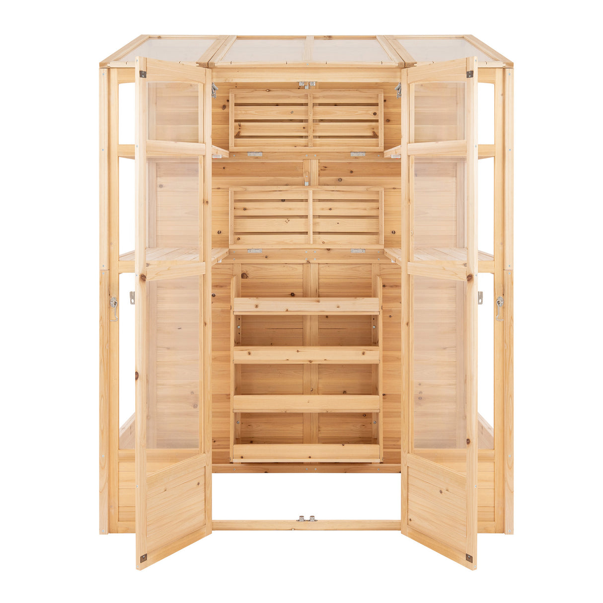 Serra Vittoriana da Giardino in Legno Naturale con Finestre Auto-Ventilate e Ripiani Regolabili