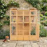 Serra Vittoriana da Giardino in Legno Naturale con Finestre Auto-Ventilate e Ripiani Regolabili