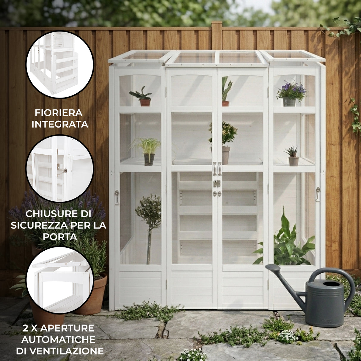 Serra Vittoriana da Giardino in Bianco con Finestre Auto-Ventilate e Ripiani Regolabili