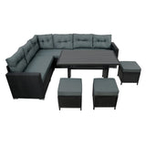 Set Angolare in Rattan 9 Posti con Tavolo in Polywood – Nero con Cuscini Grigi