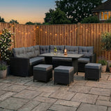Set Angolare in Rattan 9 Posti con Tavolo in Polywood – Nero con Cuscini Grigi