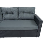 Set Angolare in Rattan 9 Posti con Tavolo in Polywood – Nero con Cuscini Grigi