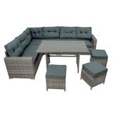 Set Angolare in Rattan 9 Posti con Tavolo in Polywood – Grigio con Cuscini Grigi