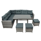 Set Angolare in Rattan 9 Posti con Tavolo in Polywood – Grigio con Cuscini Grigi