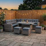 Set Angolare in Rattan 9 Posti con Tavolo in Polywood – Grigio con Cuscini Grigi
