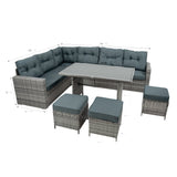 Set Angolare in Rattan 9 Posti con Tavolo in Polywood – Grigio con Cuscini Grigi