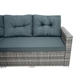 Set Angolare in Rattan 9 Posti con Tavolo in Polywood – Grigio con Cuscini Grigi