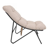 Poltrona moderna con struttura in metallo nero e cuscino beige imbottito, design ergonomico e tessuto morbido per comfort ottimale
