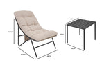 Set bistro da giardino grigio e crema con due poltrone imbottite e tavolino in metallo, design elegante e moderno, ideale per esterni