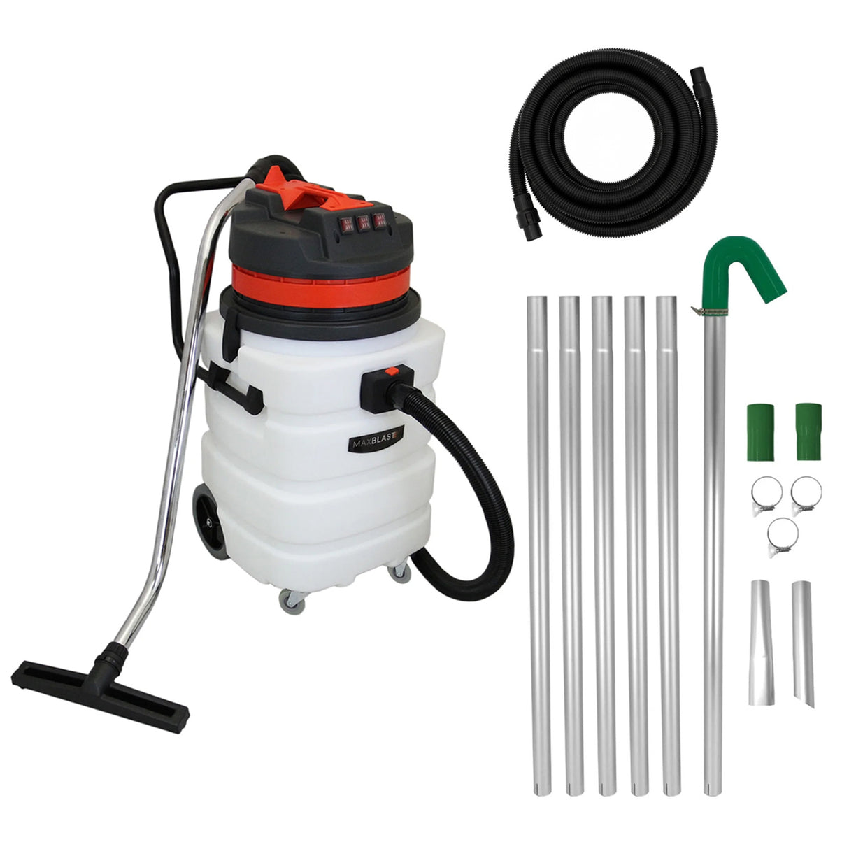 Aspirapolvere industriale 90L secco/umido con tubo 5 m e kit aste grondaie