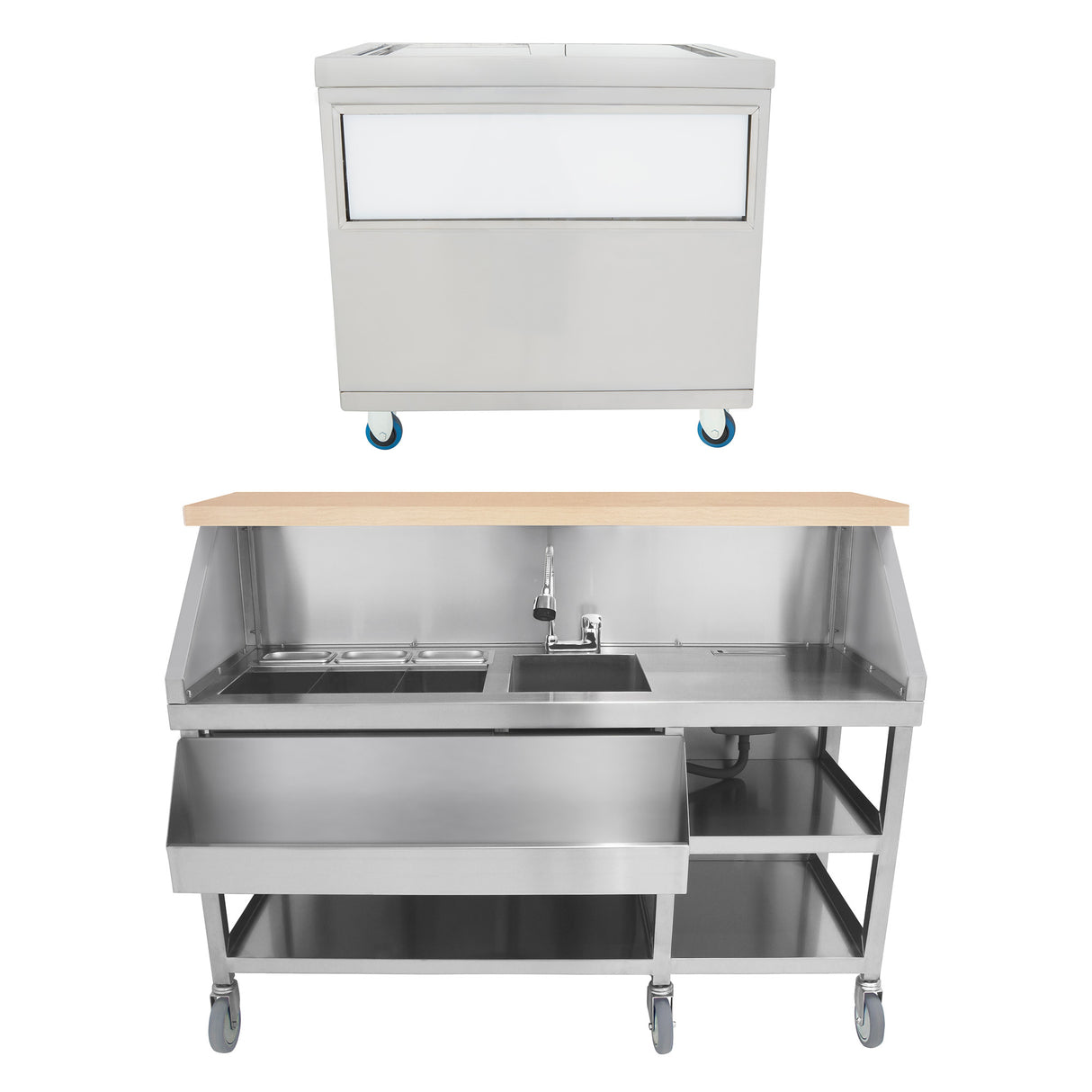 Postazione Bar Cocktail Mobile con Carrello Portaghiaccio 86L