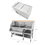 Postazione Bar Cocktail Mobile con Carrello Portaghiaccio 86L