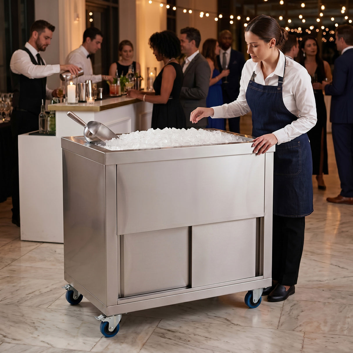 Postazione Bar Cocktail Mobile con Carrello Portaghiaccio 109L