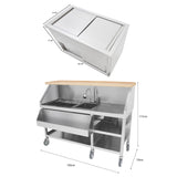 Postazione Bar Cocktail Mobile con Carrello Portaghiaccio 109L
